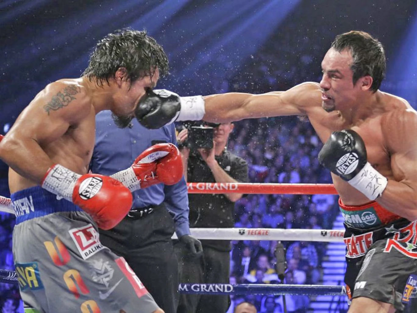 A boxer getting punched in the face